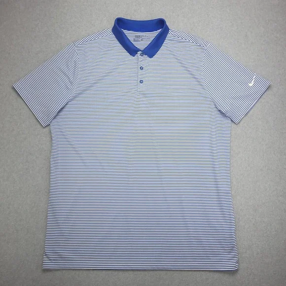 Nike Dri-Fit Polo Golfr Shirt Men's XL Blue White Stiped Standard Fit Polyester‎ - Picture 2 of 12